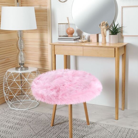 Faux Fur Round Rug Fluffy Area Rugs for Bedroom 2 x 2 Feet Light Pink - Picture 3 of 6